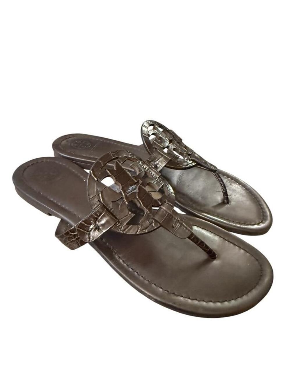 Tory Burch Croco Embossed Miller Logo Slide Sandal Women size 7.5